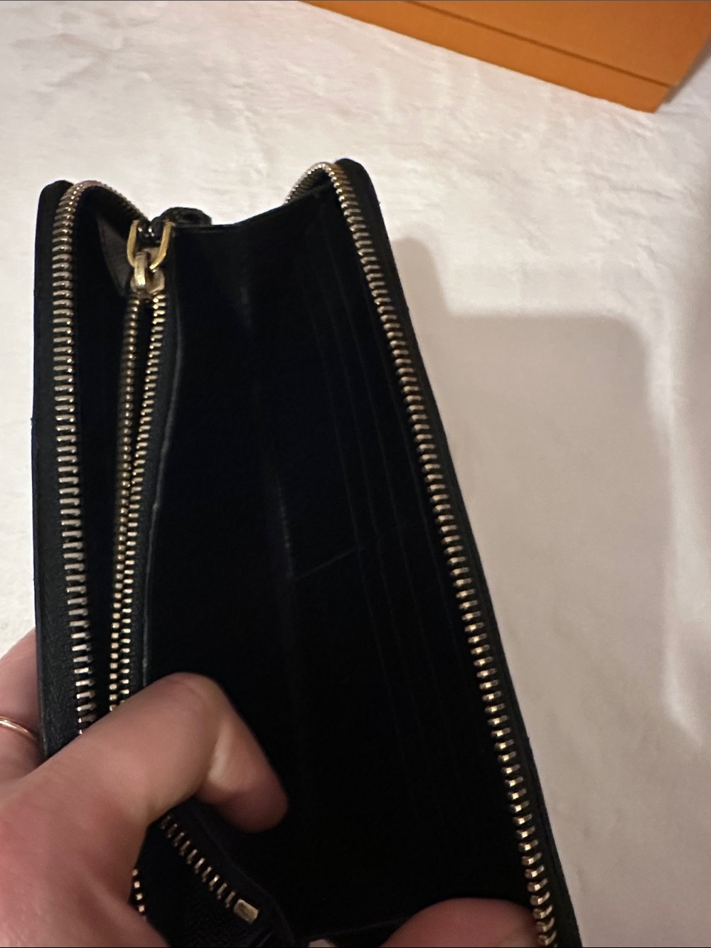 Saint Laurent Black Chevron Quilted Zip-Around Wallet with Gold YSL - Picture 10 of 13